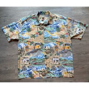 Max Boxxer Route 66 Hawaiian Style Button Up Shirt size 2XL Classic Cars Print